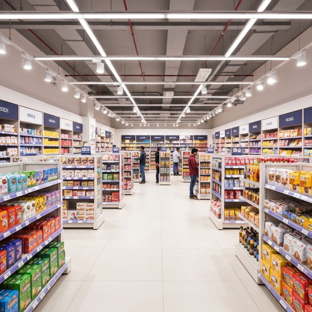 Modern retail store interior with organized product displays
